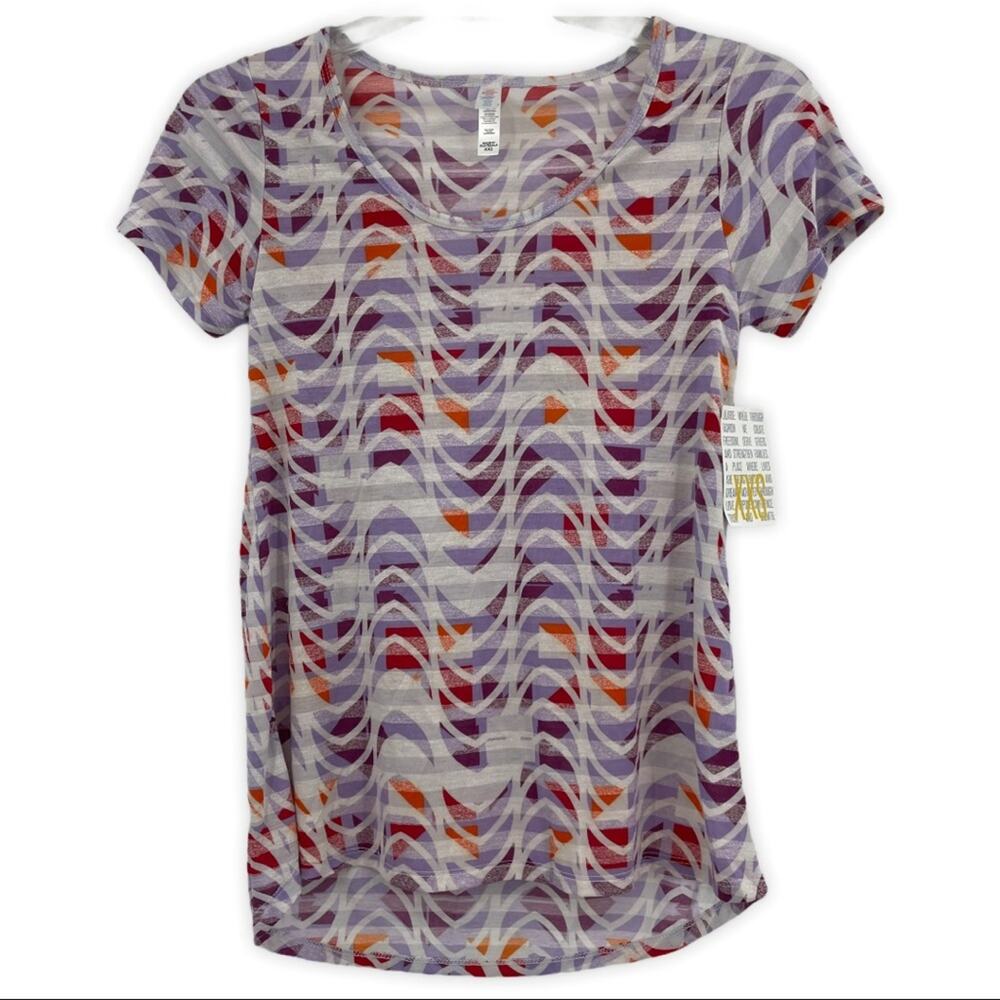 Lularoe Classic T Womens Top Abstract Waves Purples Short Sleeve XXS